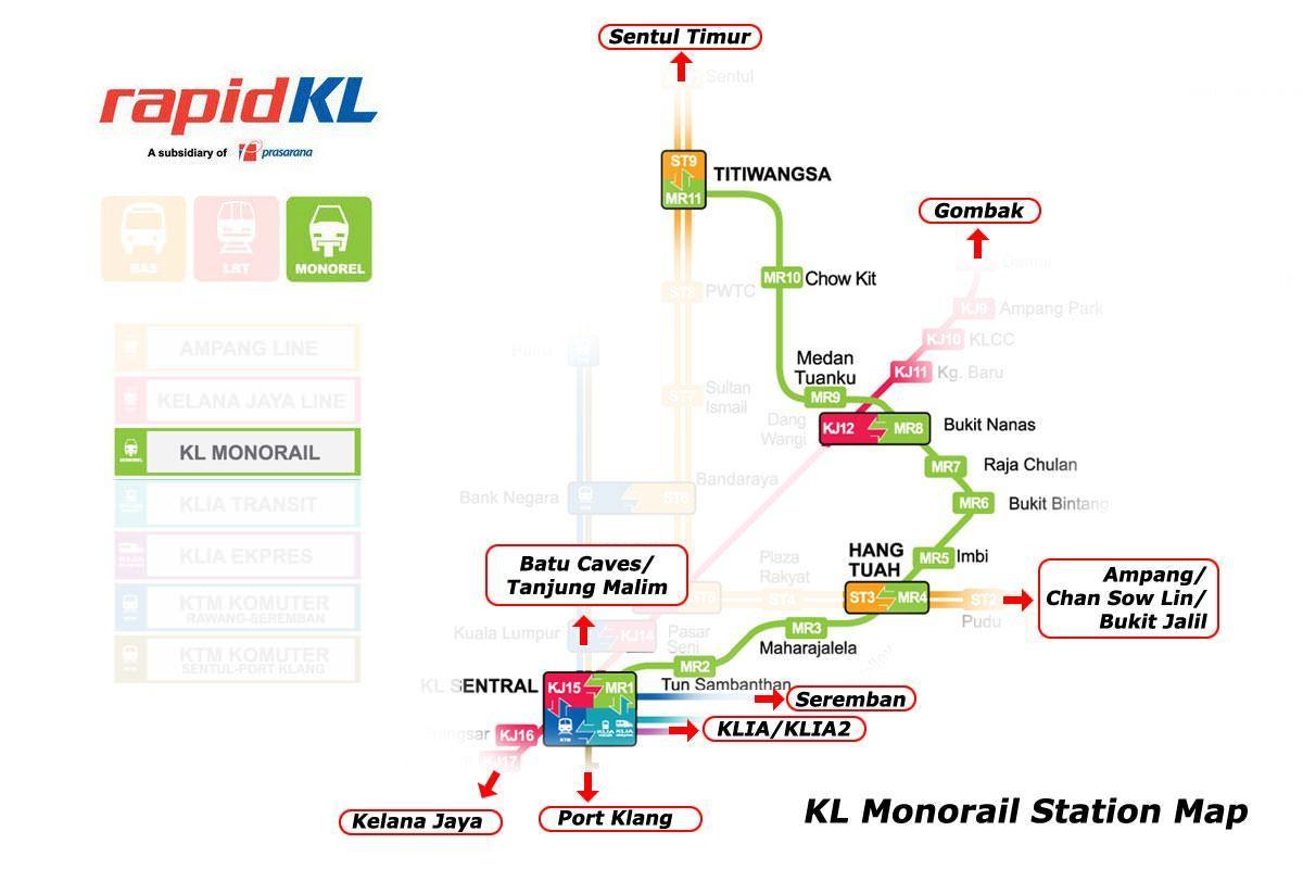 kl sentral monorail-stationen karta