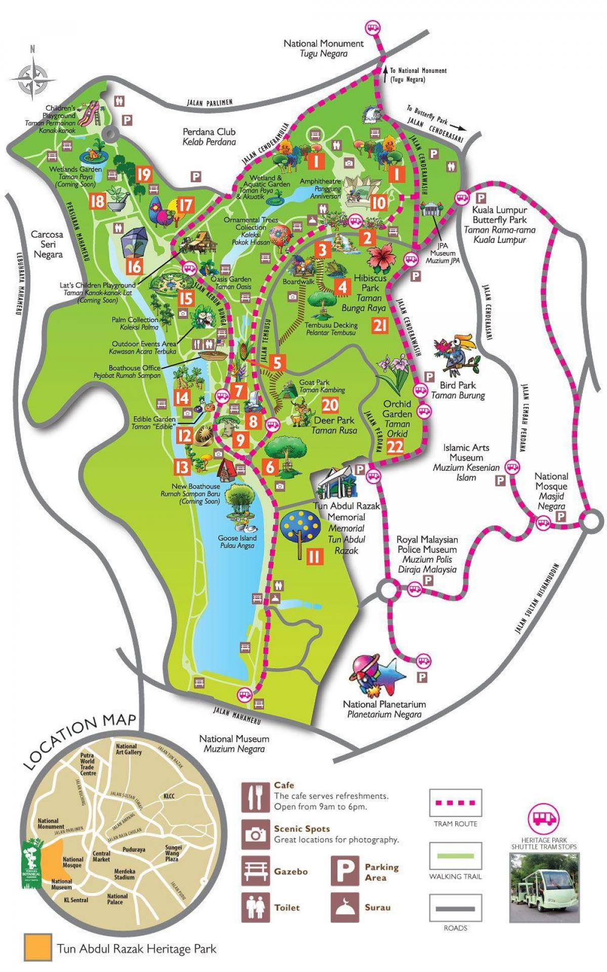 Karta över perdana botaniska trädgård